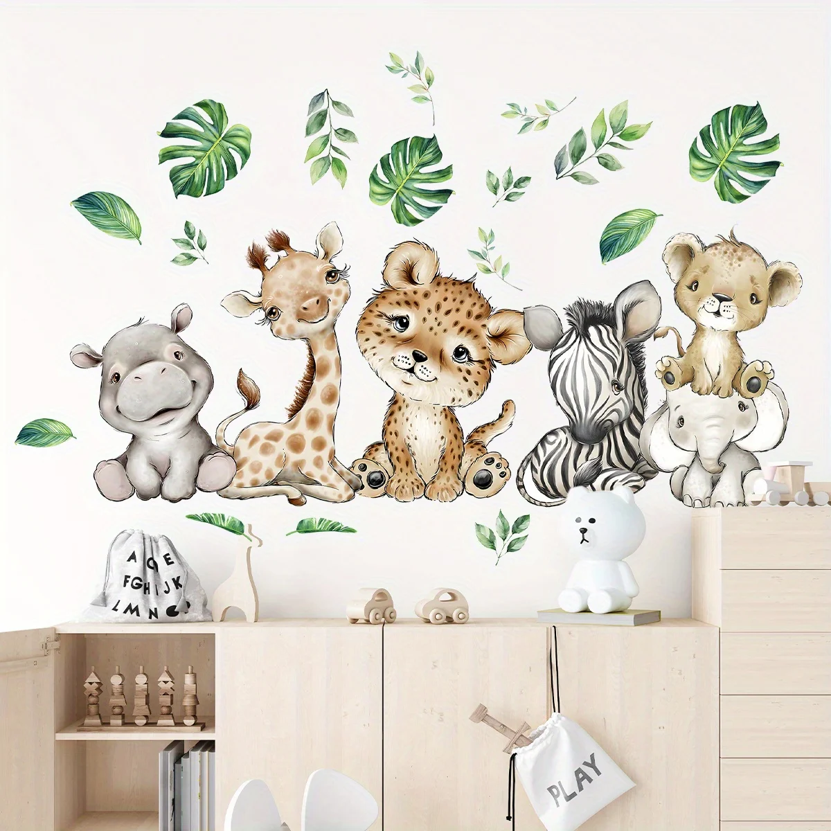 Baby Nursery Wall Decals - 1PC Cartoon Cute Hippo Tiger Elephant
