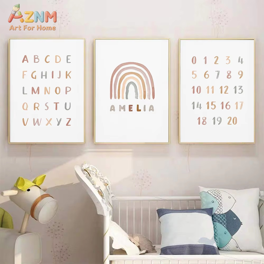 Baby Nursery Name Wall Art - Poster Custom ABC 123 Rainbow Baby