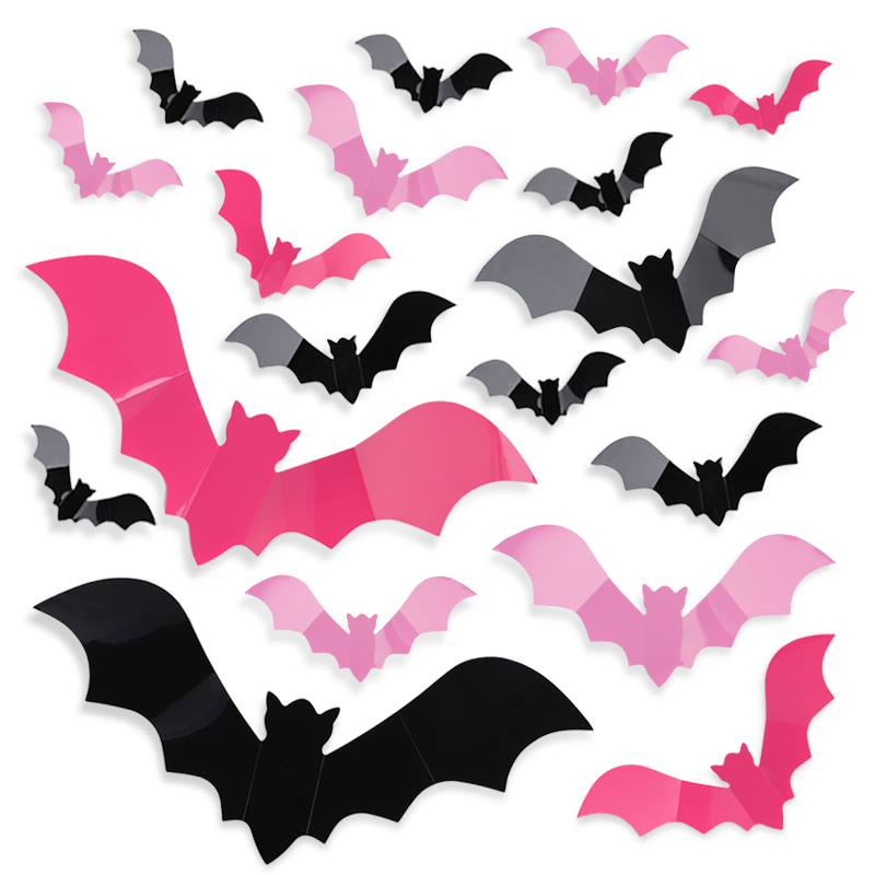 Baby Nursery Wall Decals - 24/48Pcs Halloween Pink Bats Window Sticker