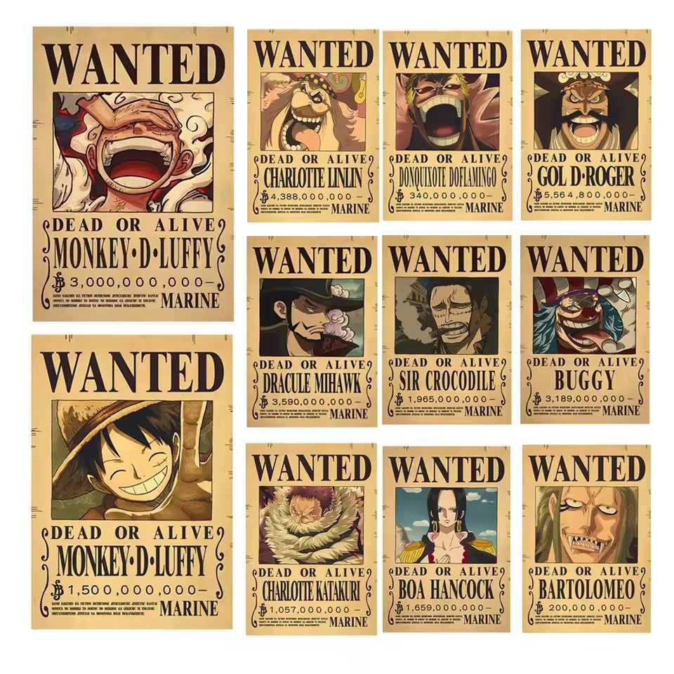 Baby Nursery Wall Decals - Anime One Piece Bounty Wanted Posters