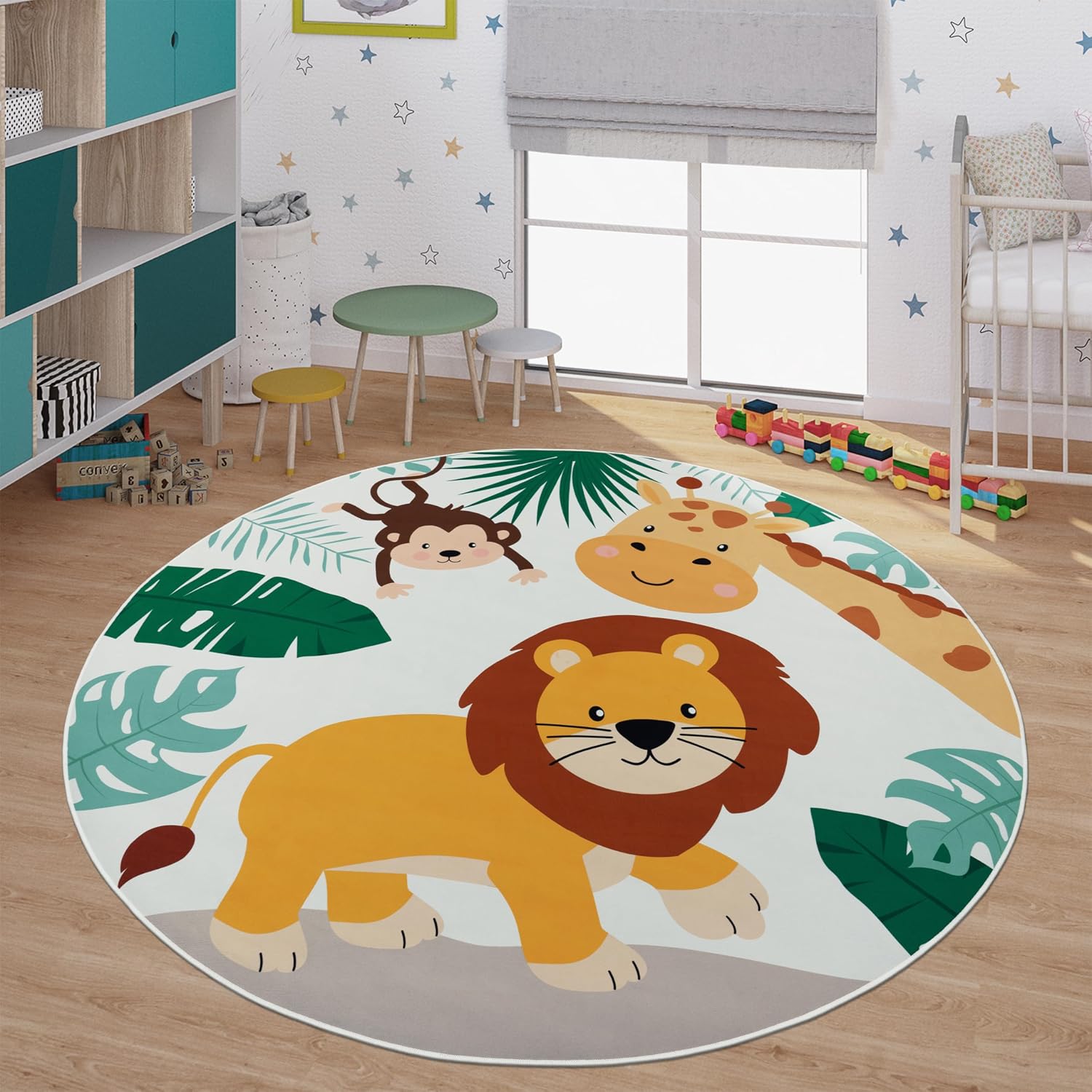 Baby Nursery Animal Theme - Soft Round Jungle Animal Print Kids