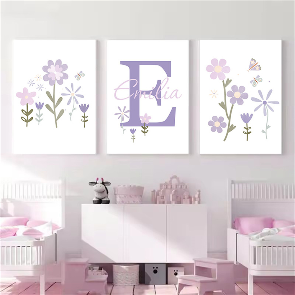 Baby Nursery Name Wall Art - Baby Girl Name Custom Poster Purple