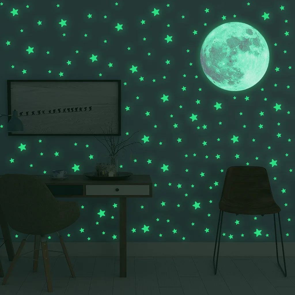 Baby Nursery Wall Decals - Luminous Moon Stars Wall Stickers for