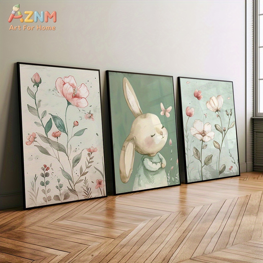 3PCS Cute Bunny and Pink Flowe - огляд і ціна Baby Nursery Picture Frames
