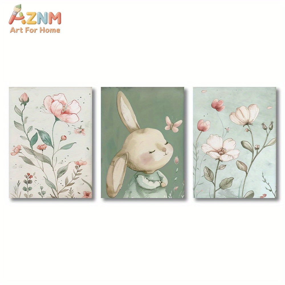 3PCS Cute Bunny and Pink Flowe - огляд і ціна Baby Nursery Picture Frames