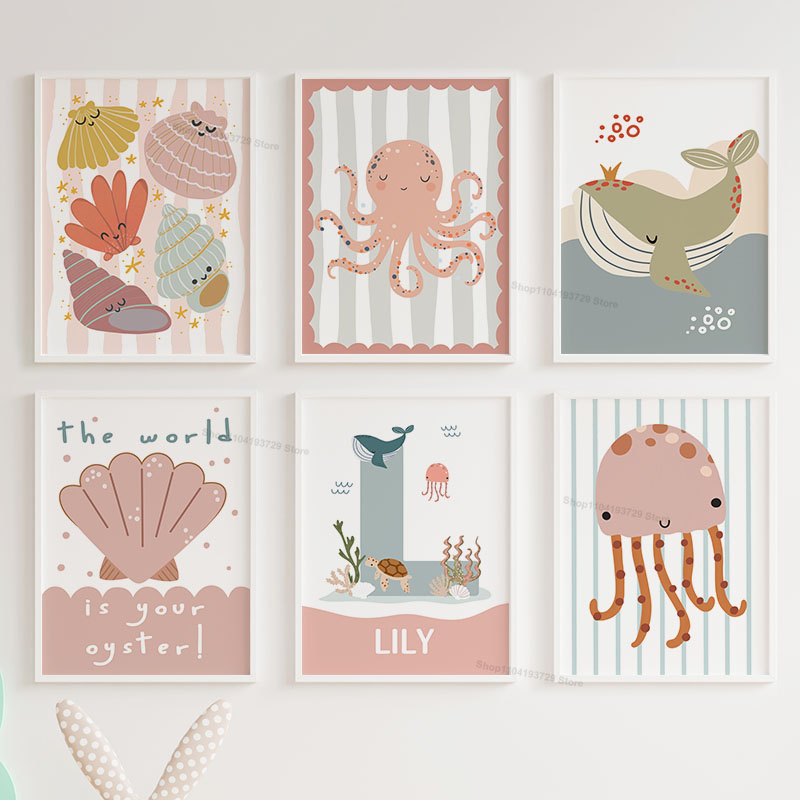 Cartoon Whale Octopus Jellyfis - огляд і ціна Baby Nursery Name Wall Art