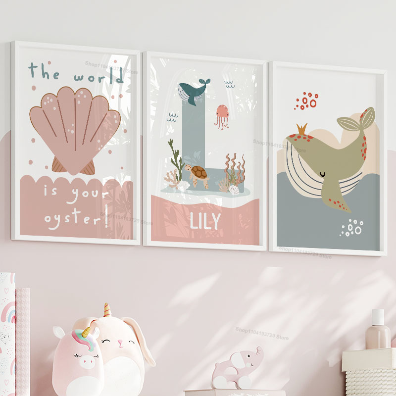 Cartoon Whale Octopus Jellyfis - огляд і ціна Baby Nursery Name Wall Art