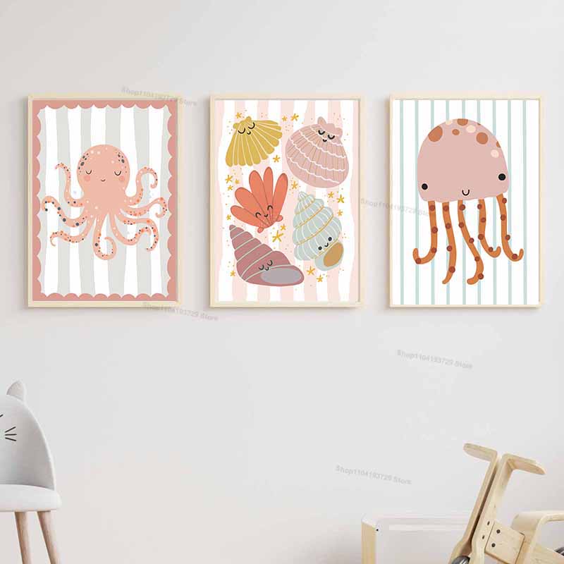 Cartoon Whale Octopus Jellyfis - огляд і ціна Baby Nursery Name Wall Art