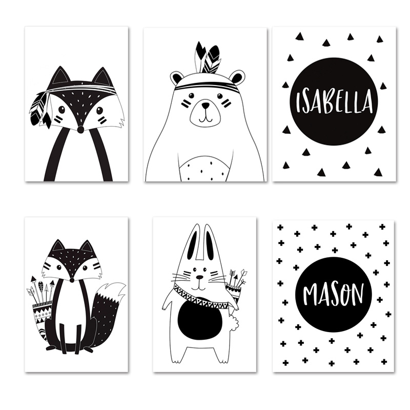 Black White Cartoon Bear Rabbi - огляд і ціна Baby Nursery Name Wall Art
