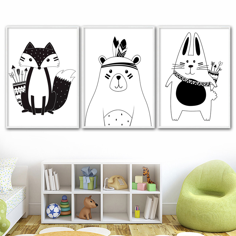 Black White Cartoon Bear Rabbi - огляд і ціна Baby Nursery Name Wall Art