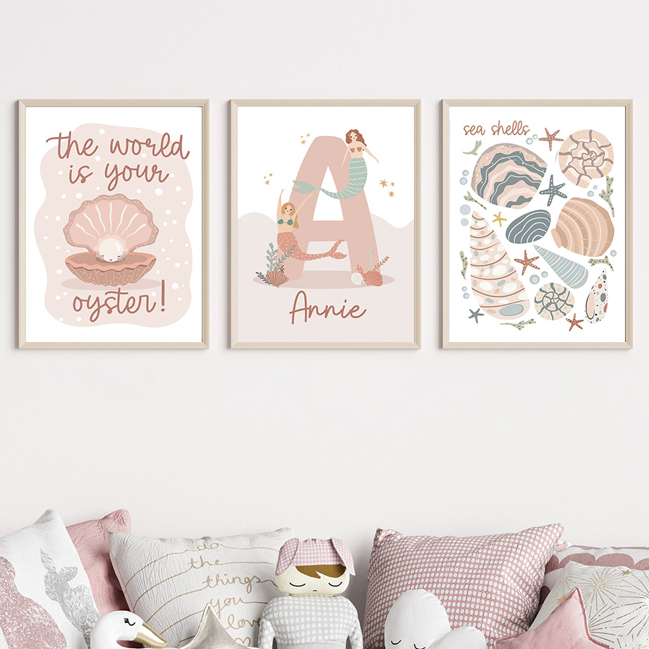 Cartoon Sea Animals Whale Merm - огляд і ціна Baby Nursery Name Wall Art
