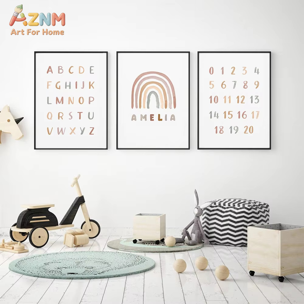 Poster Custom ABC 123 Rainbow  - огляд і ціна Baby Nursery Name Wall Art