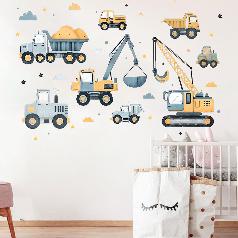 Cartoon Excavator Vehicles Set - огляд і ціна Baby Nursery Wall Decals