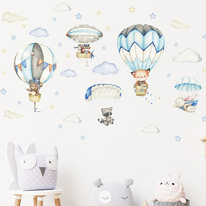 Cartoon Cute Animals Hot Air B - огляд і ціна Baby Nursery Wall Decals
