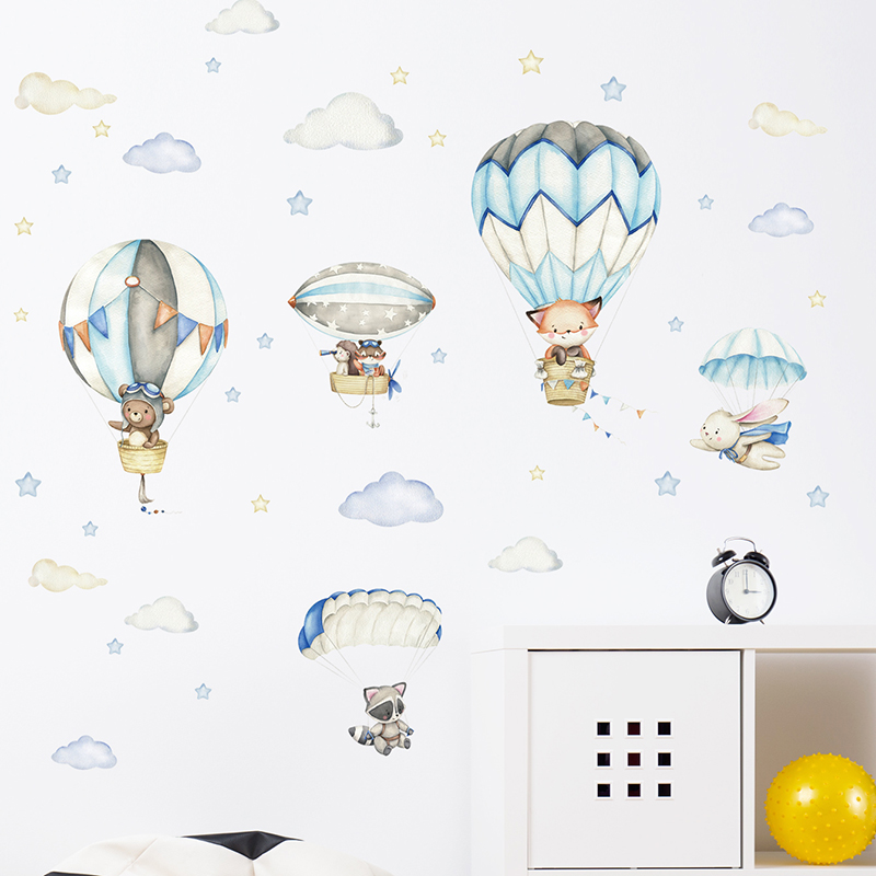 Cartoon Cute Animals Hot Air B - огляд і ціна Baby Nursery Wall Decals