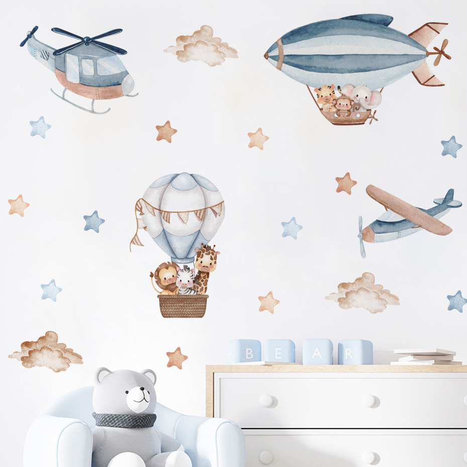Watercolor Animals Hot Air Bal - огляд і ціна Baby Nursery Wall Decals