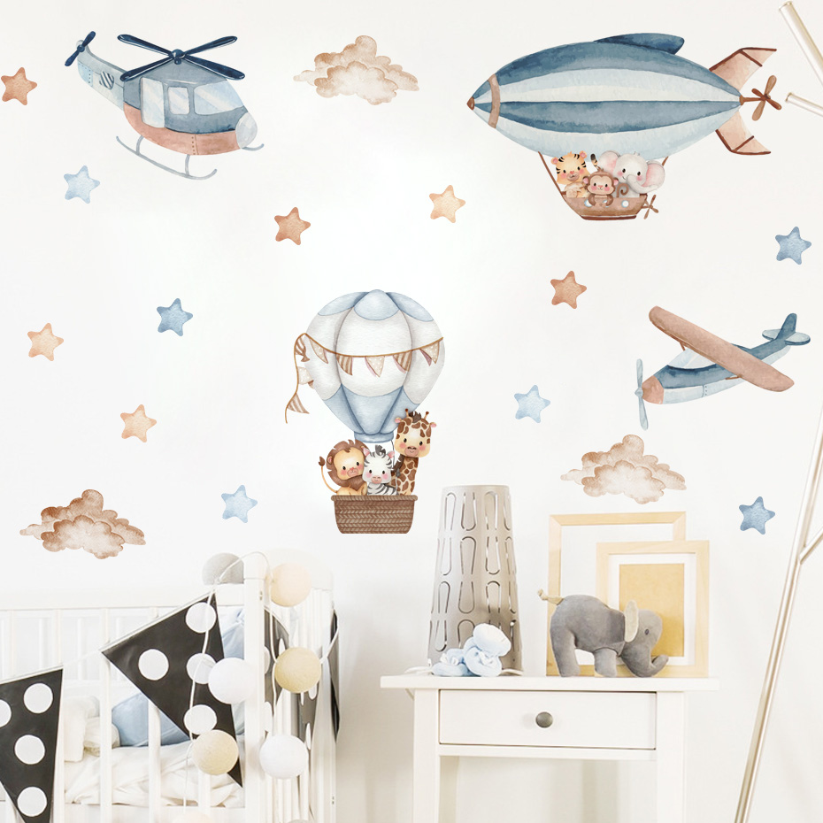 Watercolor Animals Hot Air Bal - огляд і ціна Baby Nursery Wall Decals