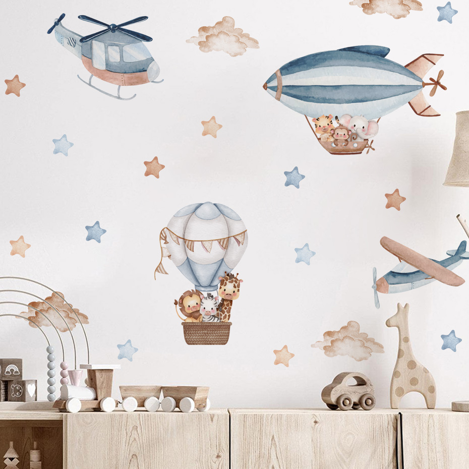 Watercolor Animals Hot Air Bal - огляд і ціна Baby Nursery Wall Decals