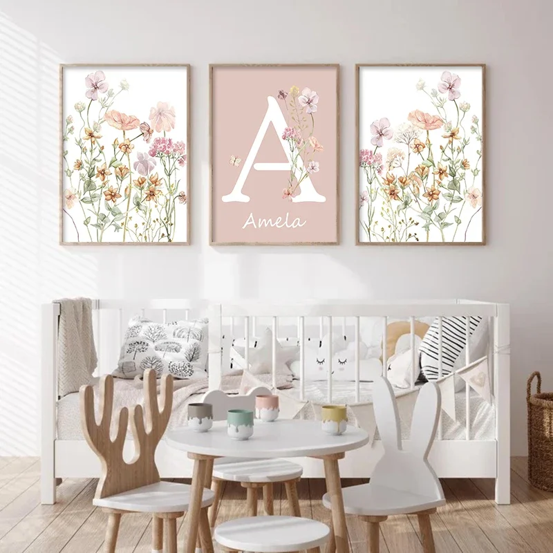 Pink Wildflowers Girls Names C - огляд і ціна Baby Nursery Name Wall Art