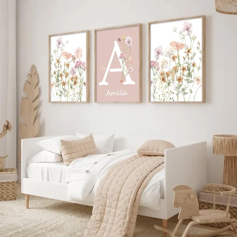 Pink Wildflowers Girls Names C - огляд і ціна Baby Nursery Name Wall Art