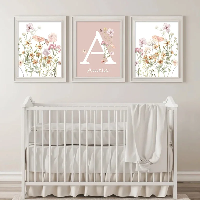 Pink Wildflowers Girls Names C - огляд і ціна Baby Nursery Name Wall Art