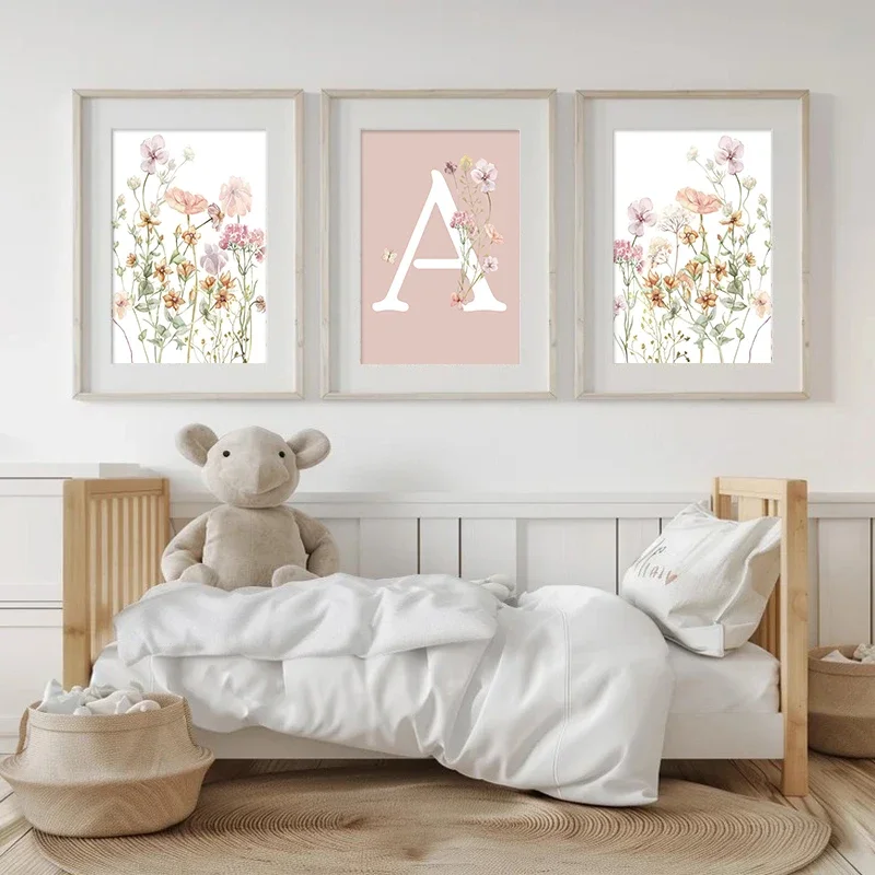 Pink Wildflowers Girls Names C - огляд і ціна Baby Nursery Name Wall Art