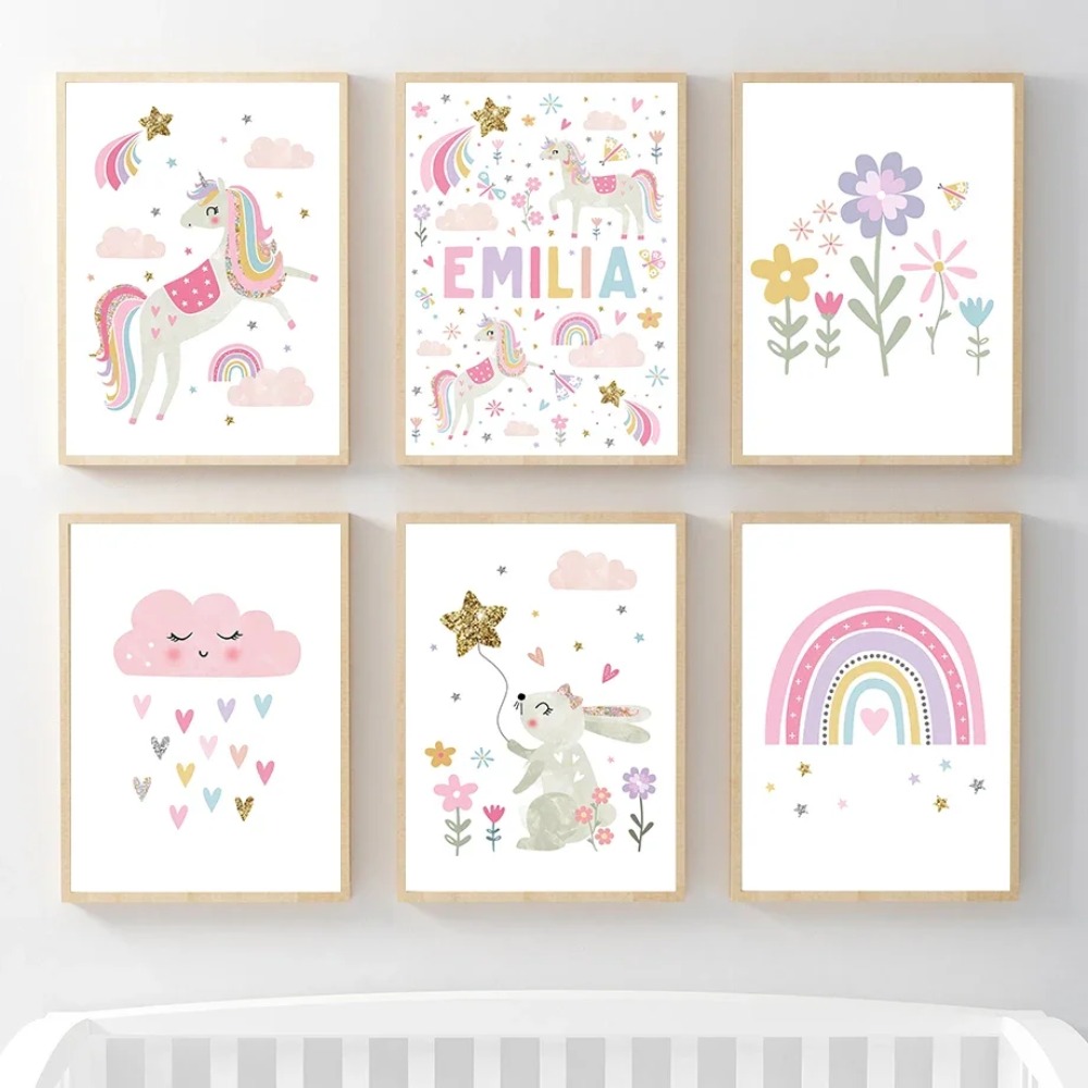 Pink Unicorn Rabbit Rainbow Cl - огляд і ціна Baby Nursery Name Wall Art