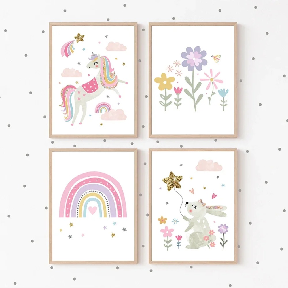 Pink Unicorn Rabbit Rainbow Cl - огляд і ціна Baby Nursery Name Wall Art