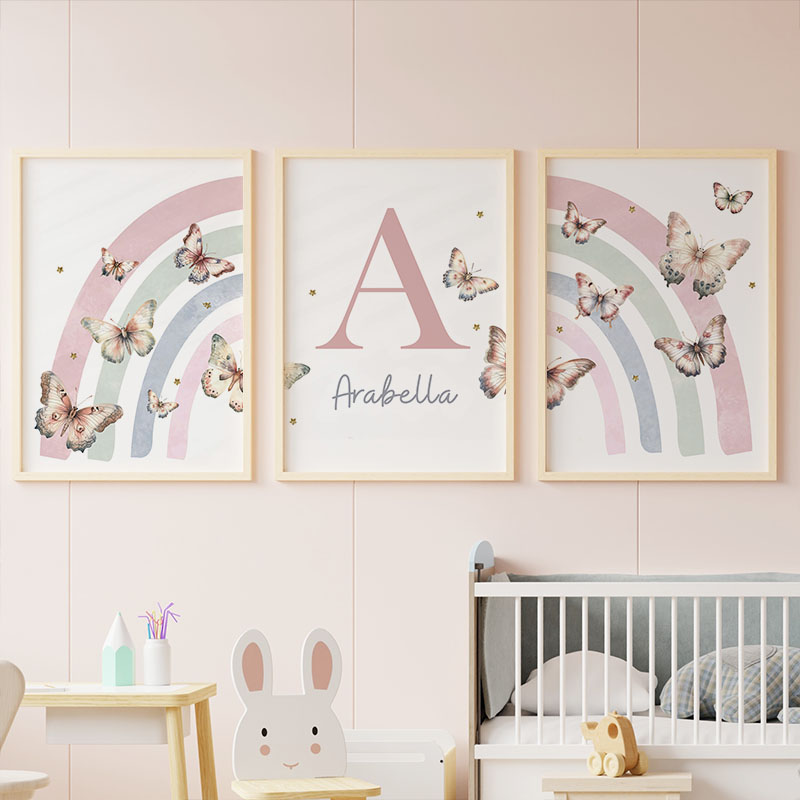 Pink Rainbow Butterfly Custom  - огляд і ціна Baby Nursery Name Wall Art