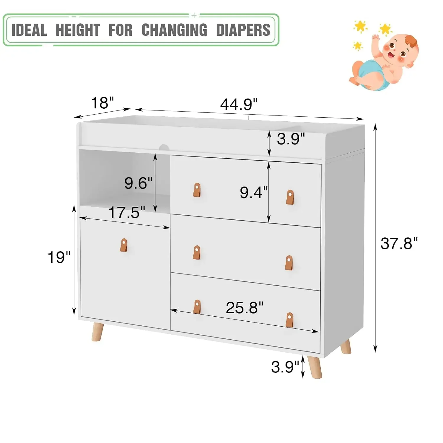 Baby Dresser Changing Table wi - огляд і ціна Baby Nursery Chest Of Drawers