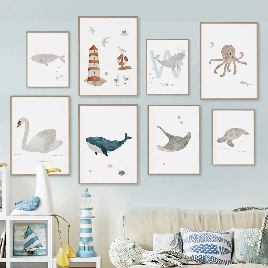 Custom Name Whale Octopus Turt - огляд і ціна Baby Nursery Name Wall Art