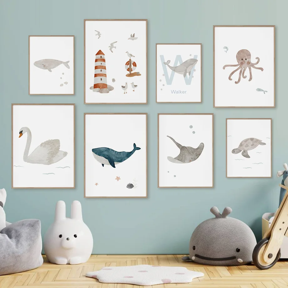 Custom Name Whale Octopus Turt - огляд і ціна Baby Nursery Name Wall Art