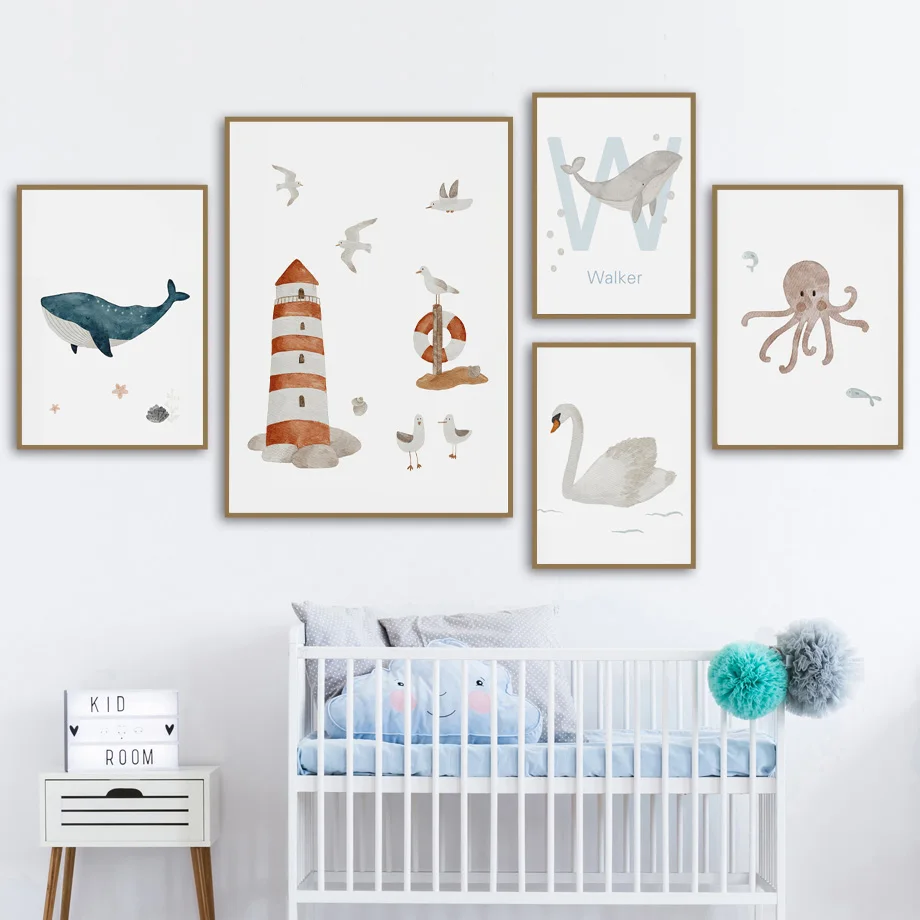 Custom Name Whale Octopus Turt - огляд і ціна Baby Nursery Name Wall Art