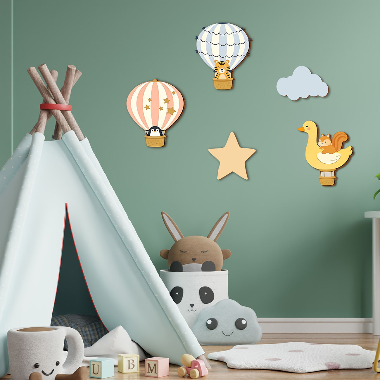 5Pcs Animal Hot Air Balloon Wo - огляд і ціна Baby Nursery Wall Decals